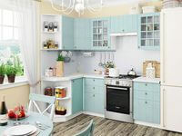 Небольшая угловая кухня в голубом и белом цвете Набережные Челны